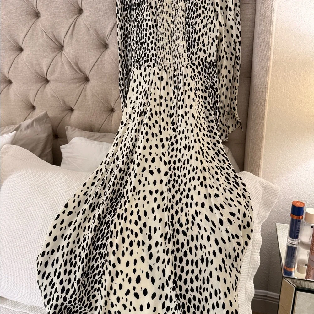 Reformation Cream Midi Dress with Black Spot Print - Picture 2 of 4